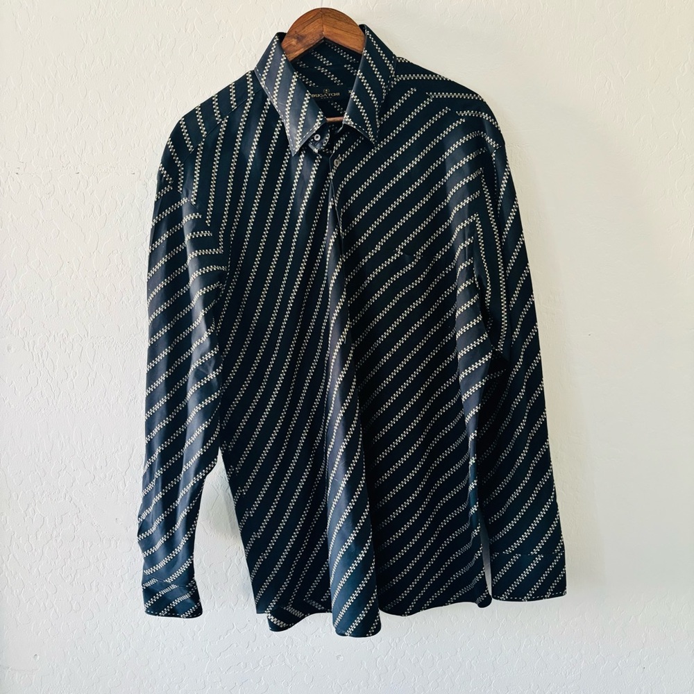 Bugatchi Uomo Black Geometric Print Button Down S… - image 1